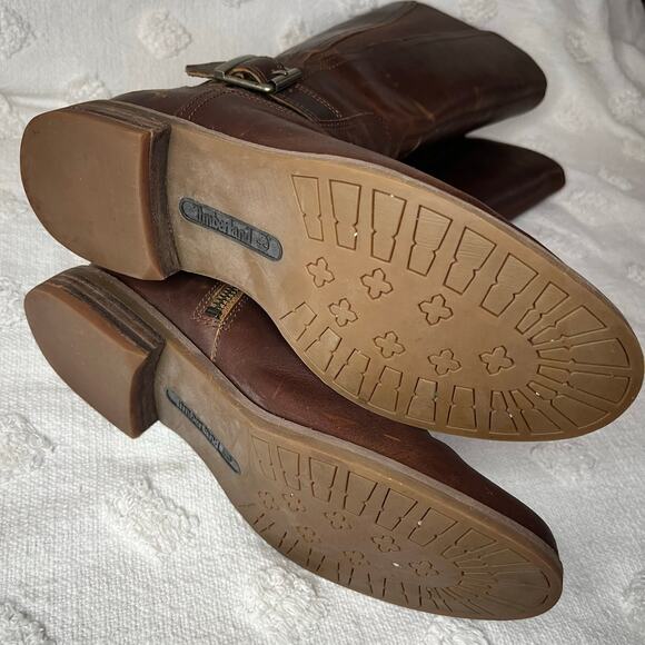 Timberland Brown Leather Knee High Riding Boots Women’s 9 Side Zip Round Toe - Picture 3 of 8